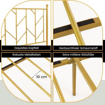 KOMFOTTEU Metallbett Doppelbettgestell, mit Kopfteil, bis 360 kg Belastbar, 190 x 140 x 10 cm