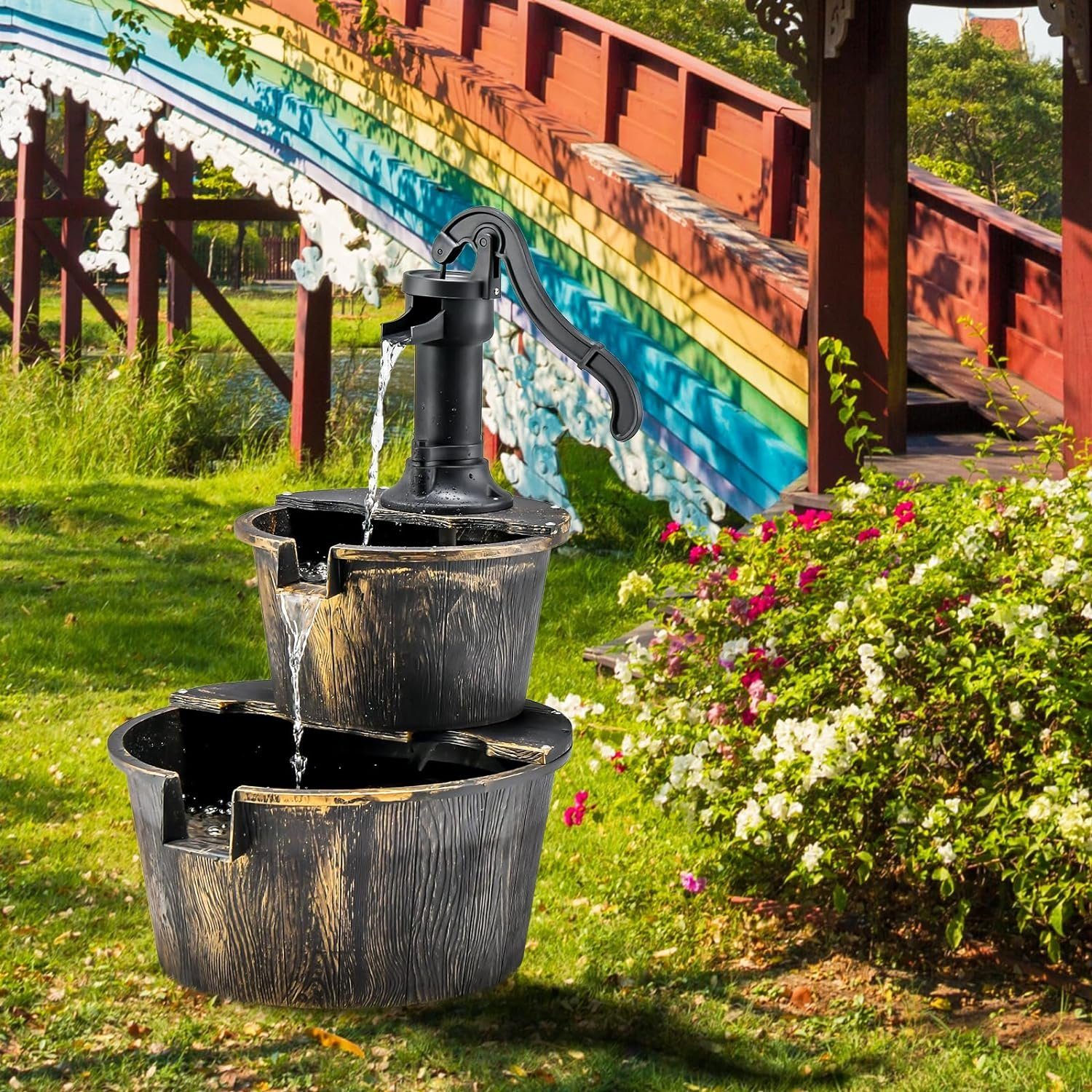 KOMFOTTEU Gartenbrunnen Springbrunnen, Zierbrunnen mit Wasserpumpe
