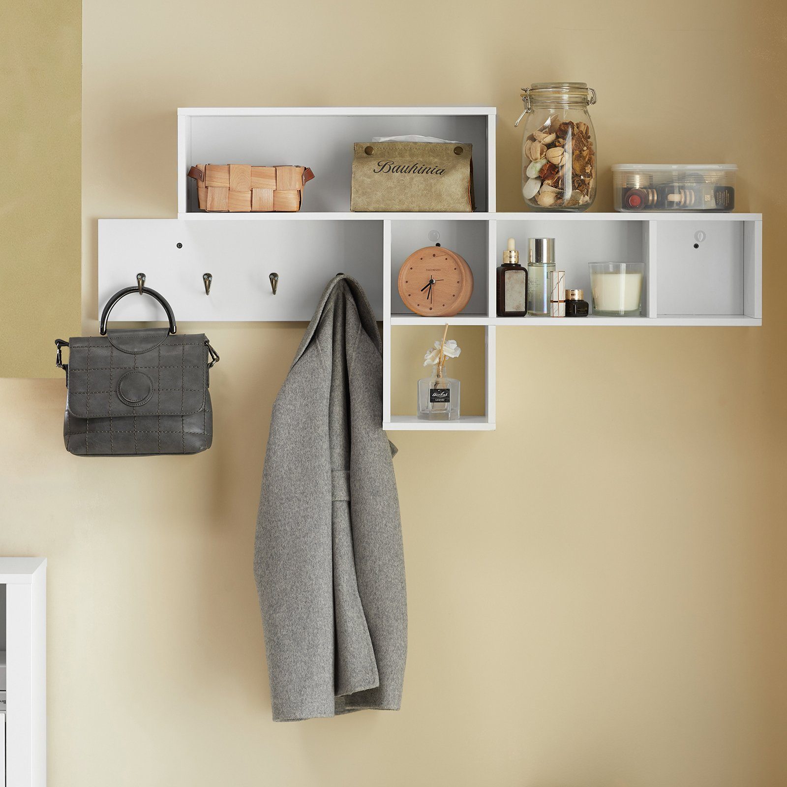 SoBuy Wandgarderobe FHK17, mit 5 Fächern und 4 Haken Kleiderhaken Wandregal günstig online kaufen