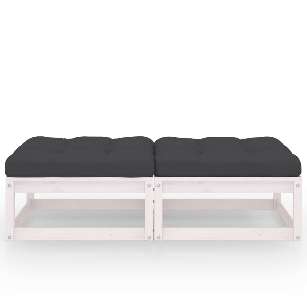 2 Loungesofa Stk. Kissen Massivholz 1 vidaXL Kiefer, mit Weiß Garten-Fußhocker Teile