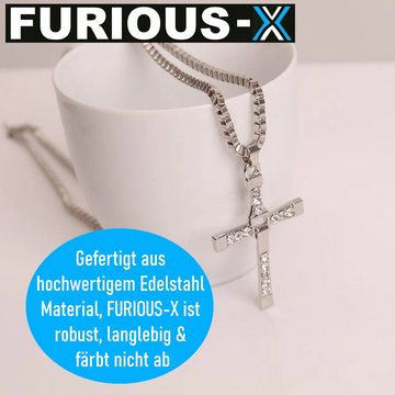 MAVURA Kette mit Anhänger FURIOUS-X Kreuz Hals Kette Halskette Kreuzkette PREMIUM EDELSTAHL, Vin Diesel Dominic Toretto Fast Furious Replic