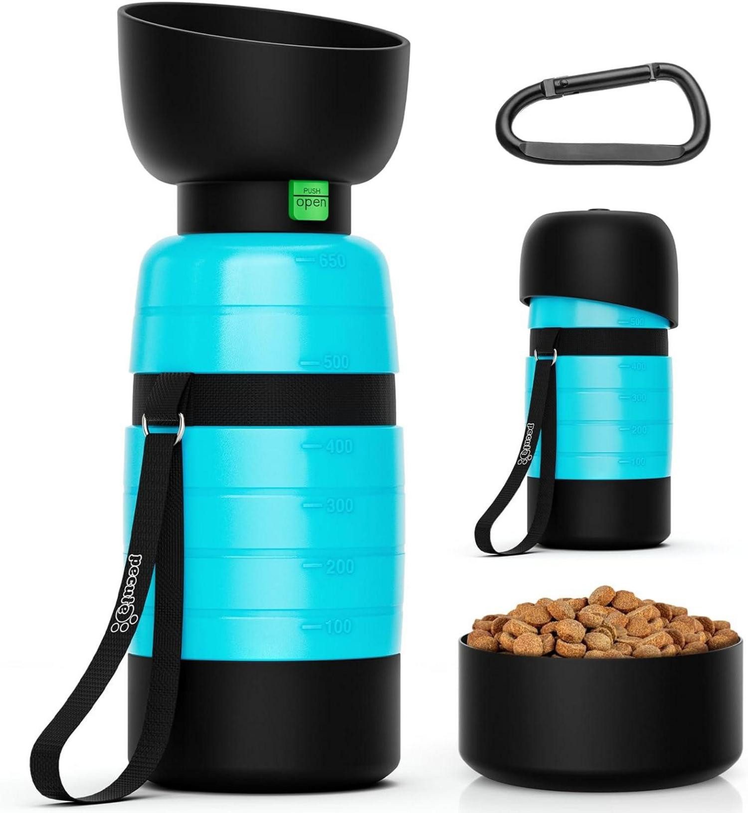 Schutzkragen Hunde Wasserflasche 650ml mit Lebensmittelbehälter 3-in-1