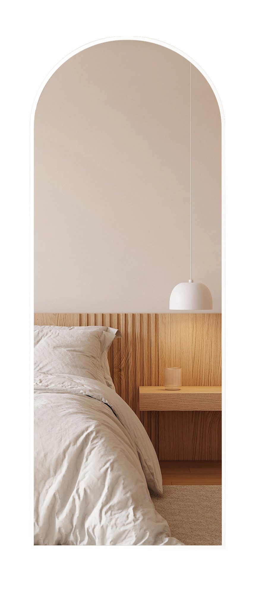Hopibath Spiegel Rund Bogen Flur Standspiegel Weiß Schwarz 150x50cm Metallrahmen Alu (Bodenspiegel, mit Sicherheitsfolie), für Wohnzimmer Schlafzimmer Kinderzimmer
