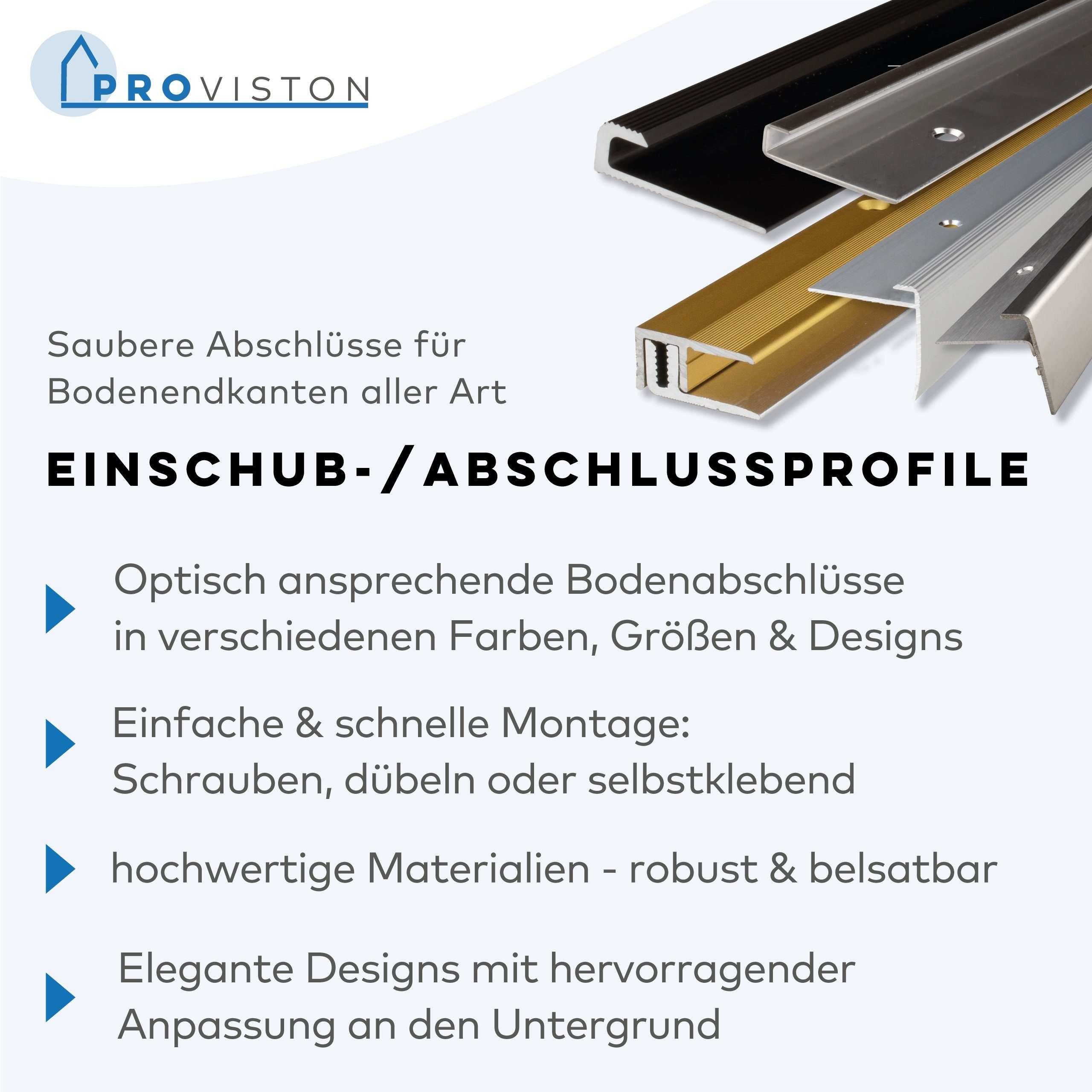 PROVISTON Abschlussprofil Aluminium, 23 x 2700 mm, Silber, Einfass- & Abschlussprofile