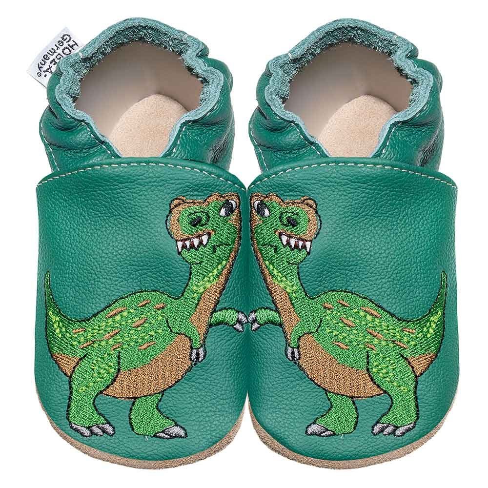 HOBEA-Germany Kitaschuhe Safestep, Kinderhausschuhe in verschiedenen Farben Lauflernschuh Dinosaurier grün