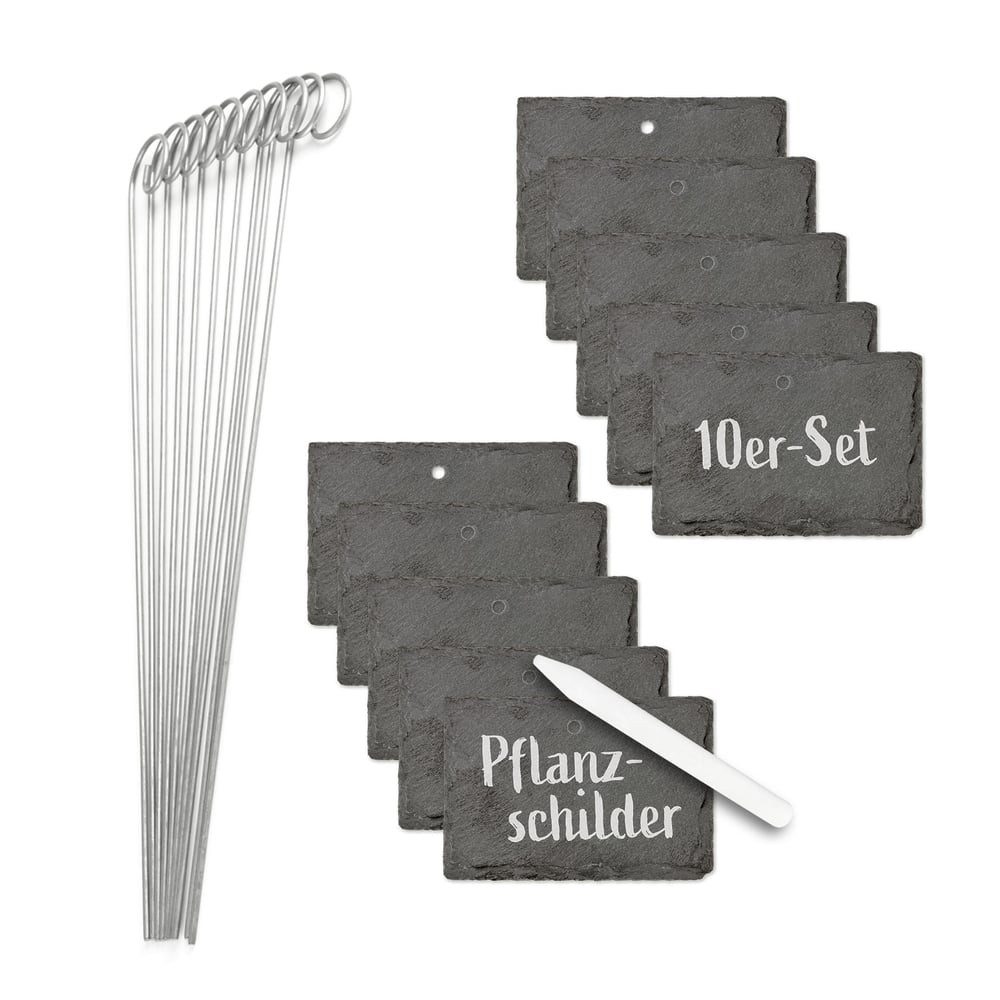 Hoberg Hinweisschild Set - Schiefer eckig 20-tlg. 40cm grau, 10 x 7 x 0,5 cm, (21 St), mit 10 Schiefertafeln & ca. 40 cm Erdspieße, Pflanzschilder wetterfest