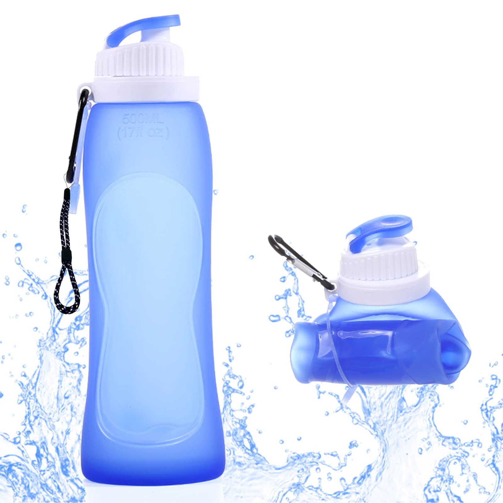 Polarstern Trinkflasche Faltbare Silikon-Wasserflasche, 500 ml Sportwasserflasche, Hochtemperaturbeständige Wasserflasche, geeignet für Reisen und Sport
