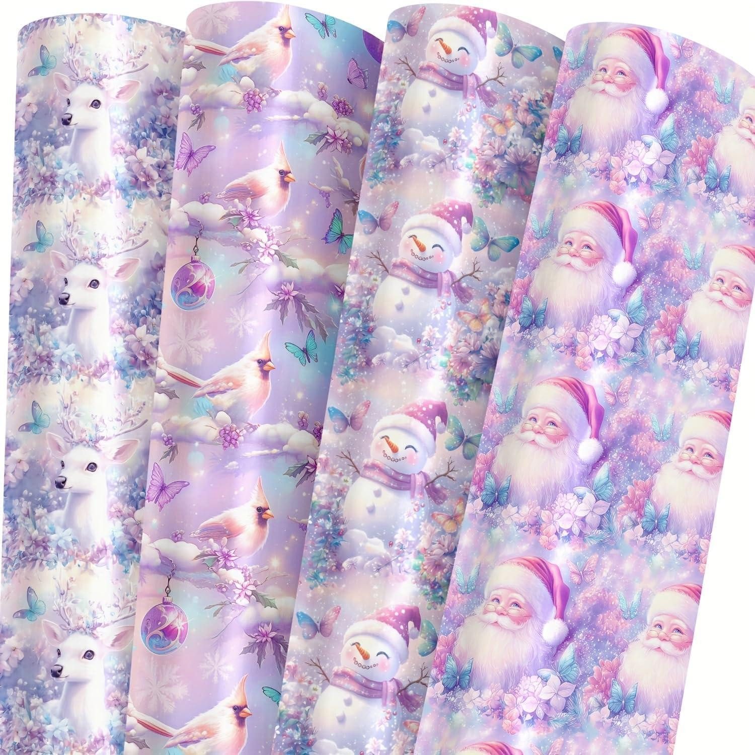 LuxusKollektion Geschenkpapier Geschenkpapier Weihnachten Set Rosa Lila 8 Bögen, (8St)