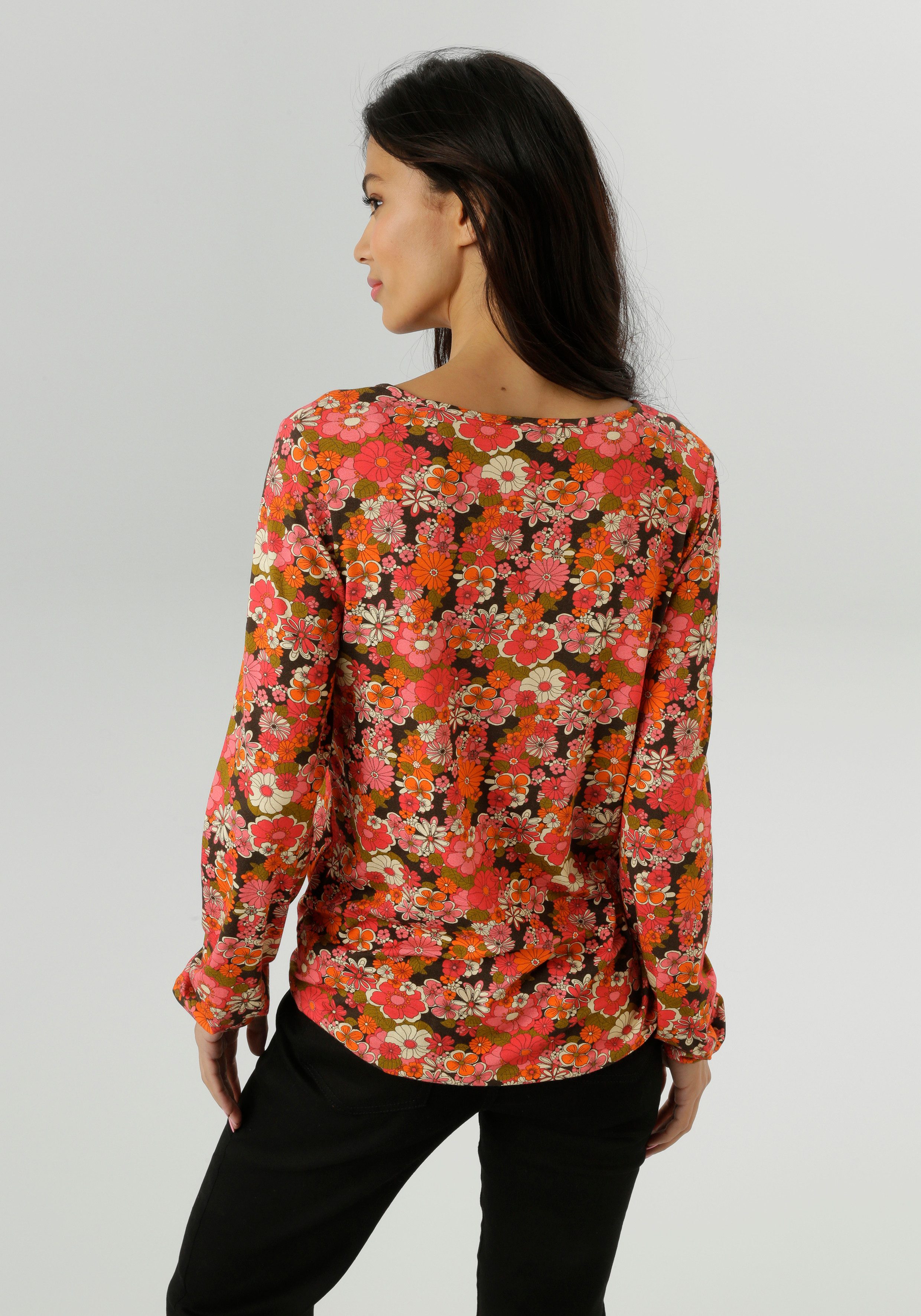 Aniston SELECTED Langarmshirt mit Cut-out und farbenfrohem Blütendruck günstig online kaufen