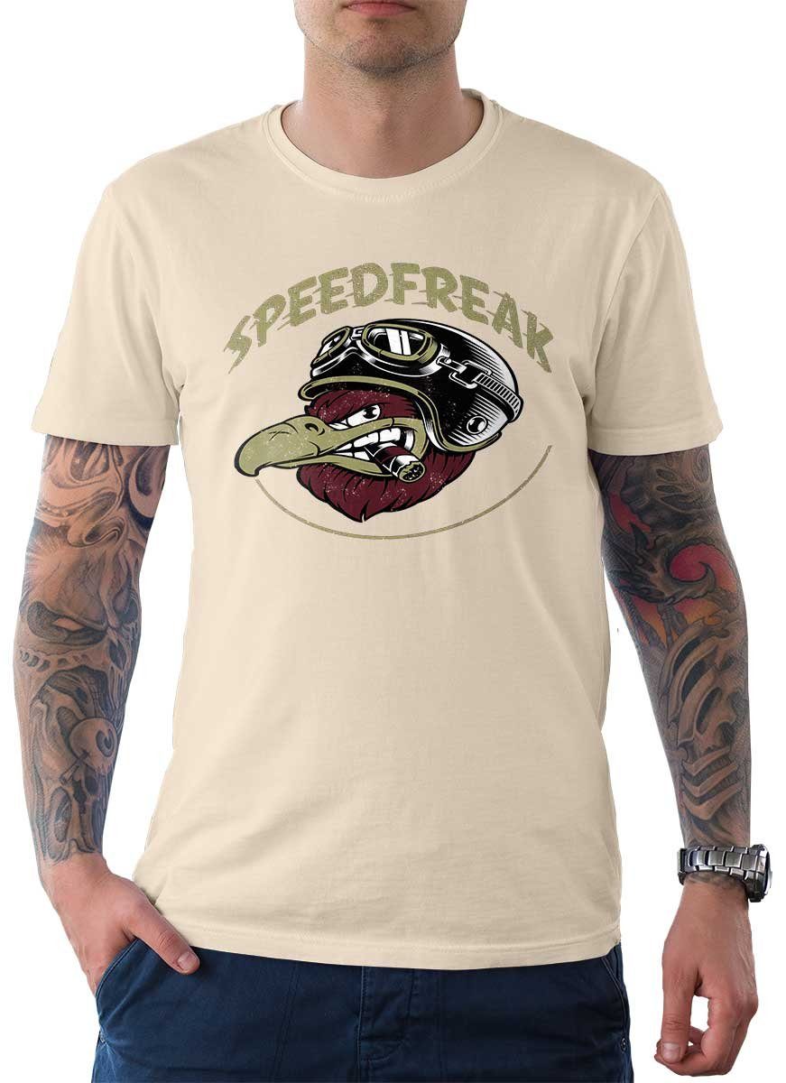 Rebel On Wheels T-Shirt Herren T-Shirt Tee Speedfreak mit Biker / Motorrad Motiv Cream