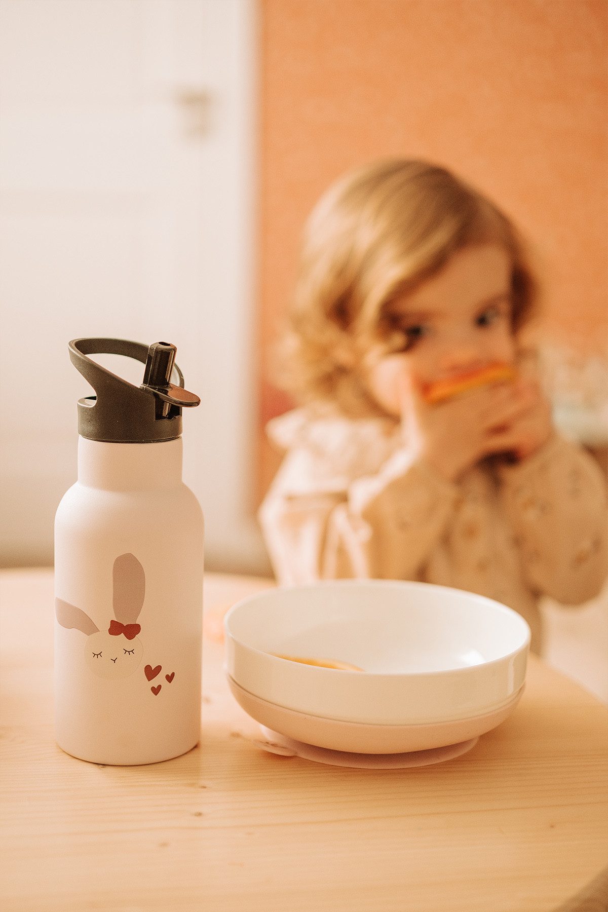 kikadu Trinkflasche, Hase Rosé, doppelwandige, Edelstahl, 350 ml