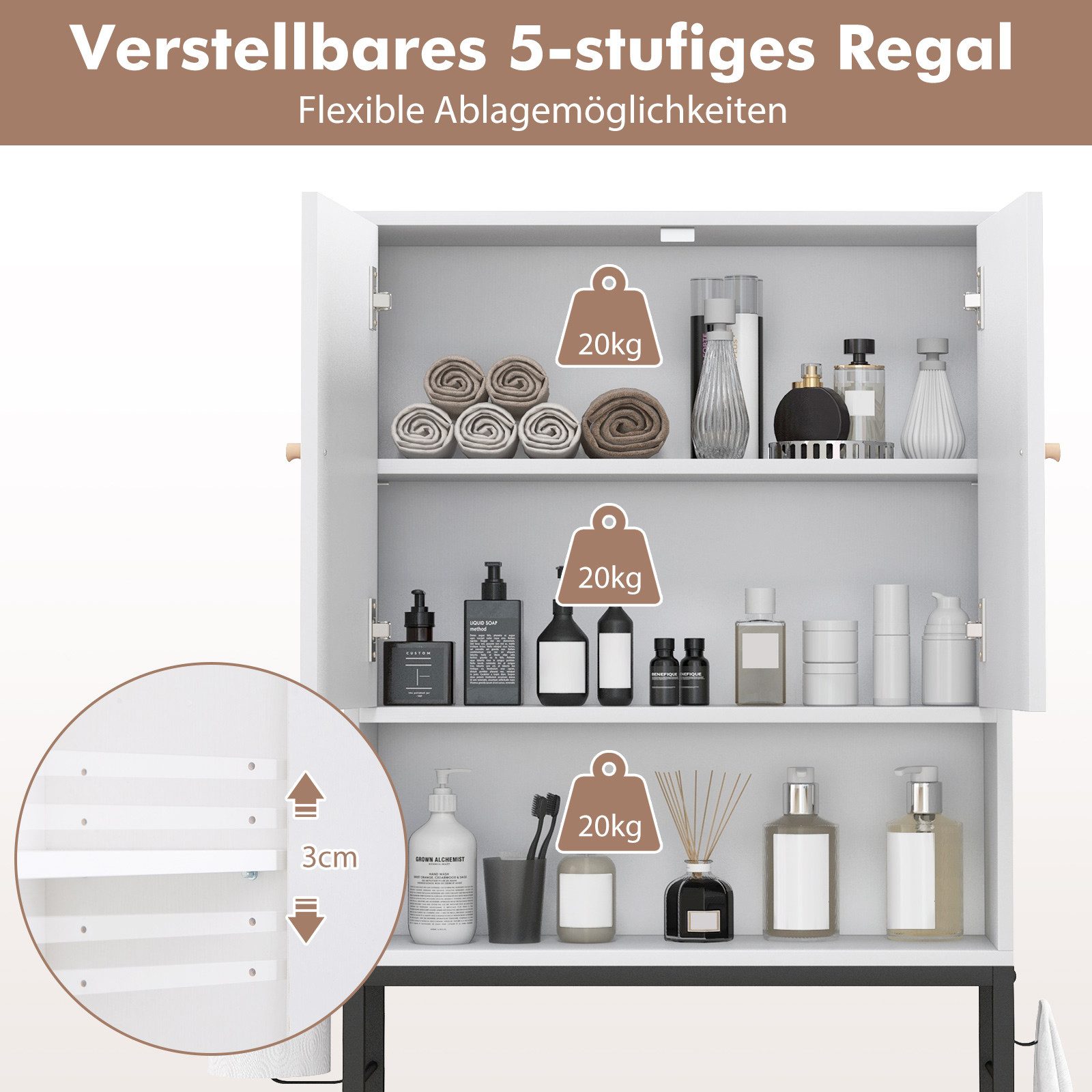 COSTWAY Badregal, 3 Ebenen, mit 2 günstig online kaufen
