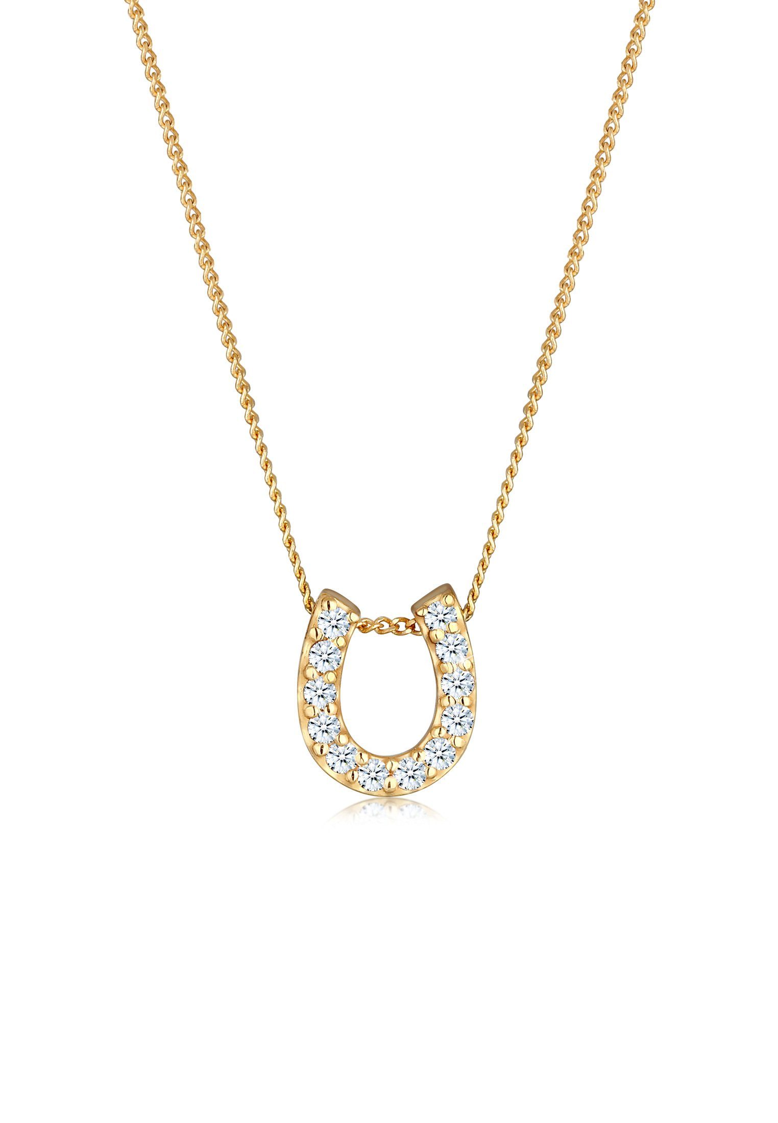 Elli DIAMONDS Kette mit Anhänger Hufeisen Diamant Weiß Brillantschliff (0.18ct) 585 Gelbgold, Hufeisen