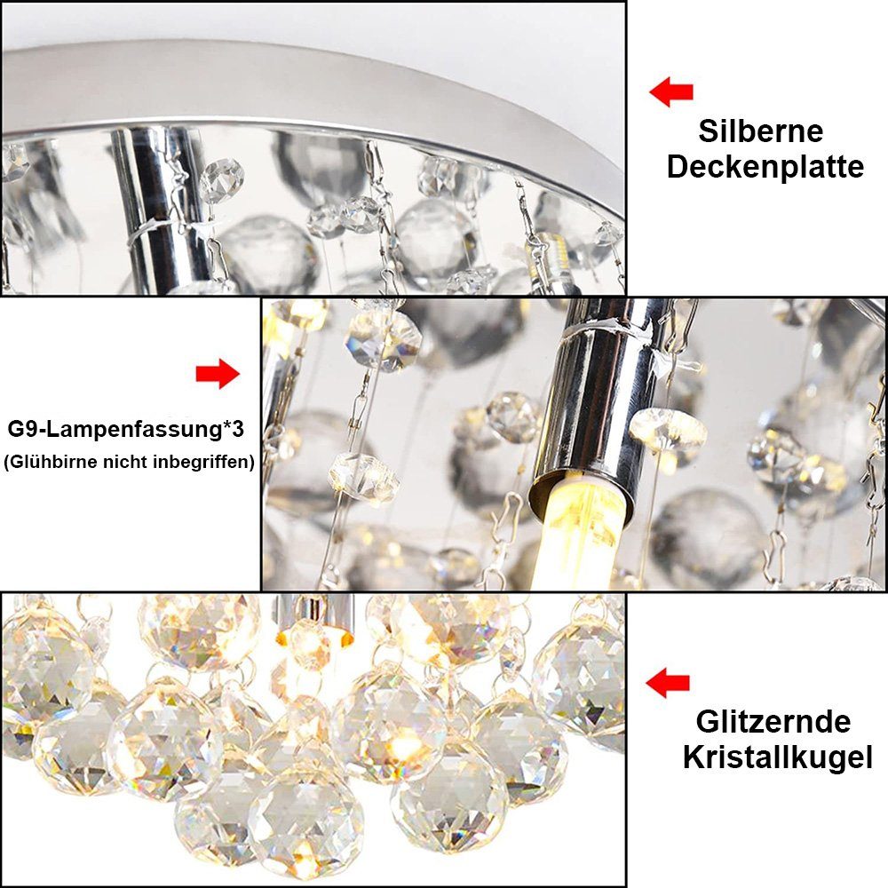 Kronleuchter 25CM/30CM, Kristall LED Deckenleuchte Flush-Montage Lüster, Moderne, MUPOO Kronleuchter Pendelleuchte G9 LED