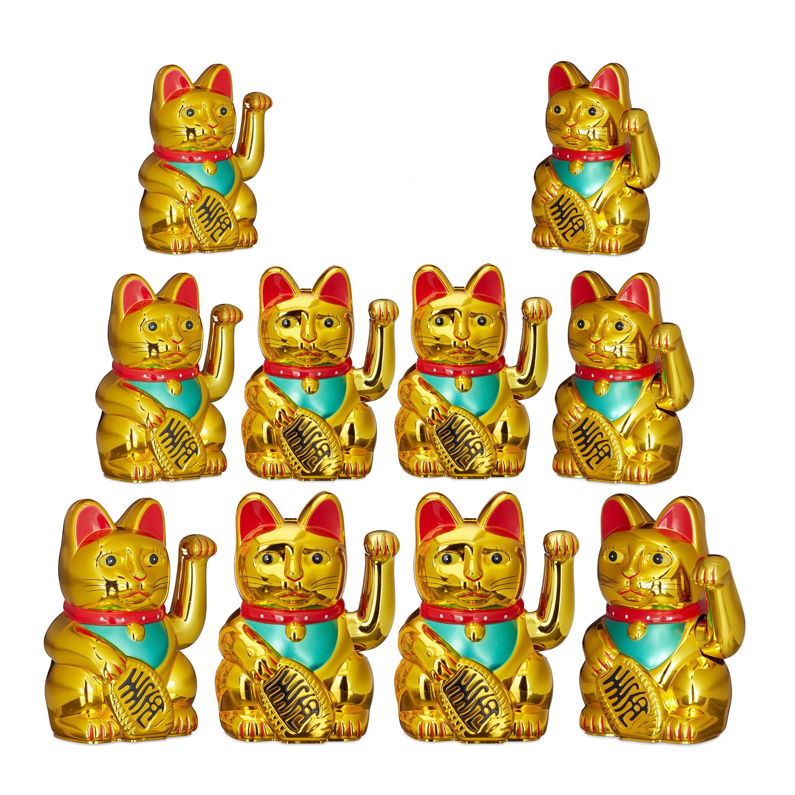 relaxdays Winkekatze 10 x Maneki Neko Winkekatze 16 cm