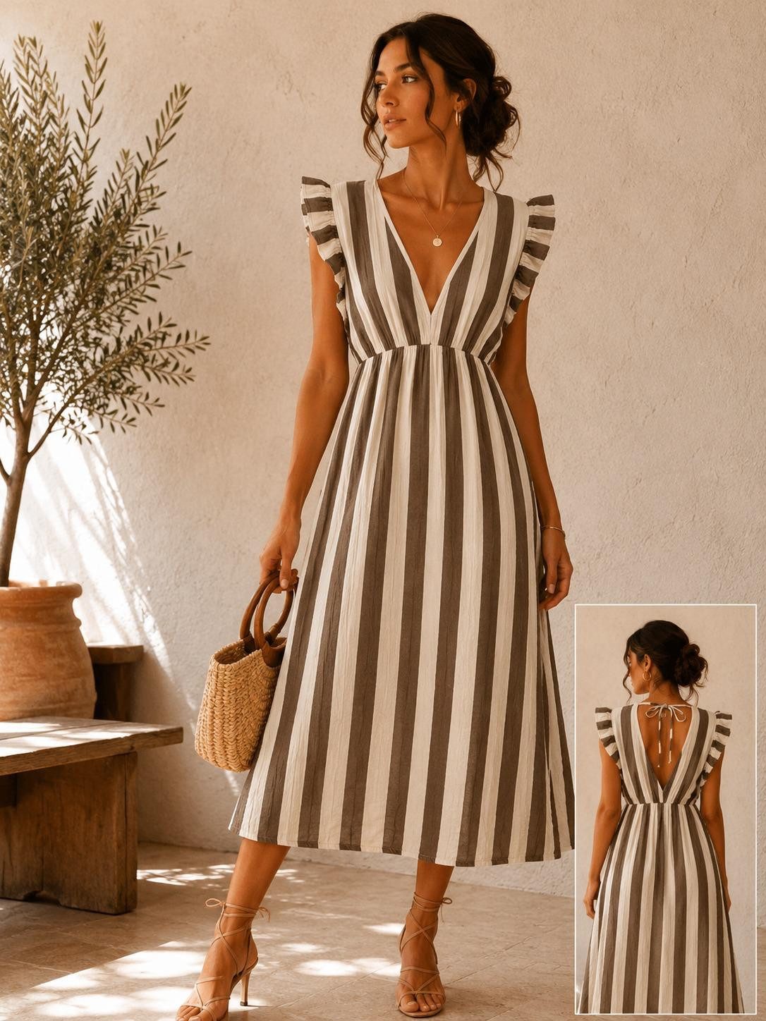 Worldclassca Sommerkleid Worldclassca Musselin Sommerkleid Streifen Lang Gestreift Strand Dress Neue Kollektion - Stilvolle und gemütliche Sommer Mode für Damen