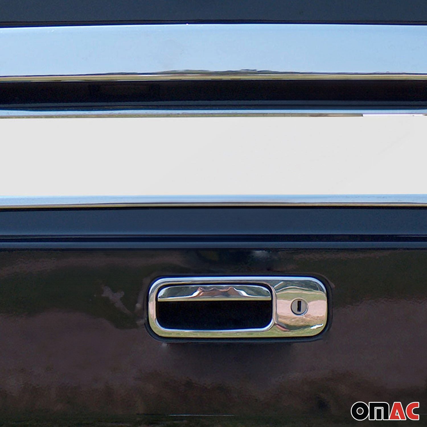 OMAC Zierleisten-Aufkleber Kofferraumöffner Griff für VW Sharan Seat Alhambra 1995-2010 Chrome, (2tlg), Langlebig,Einfache Reinigung,Einfache Installation,Rostbeständig