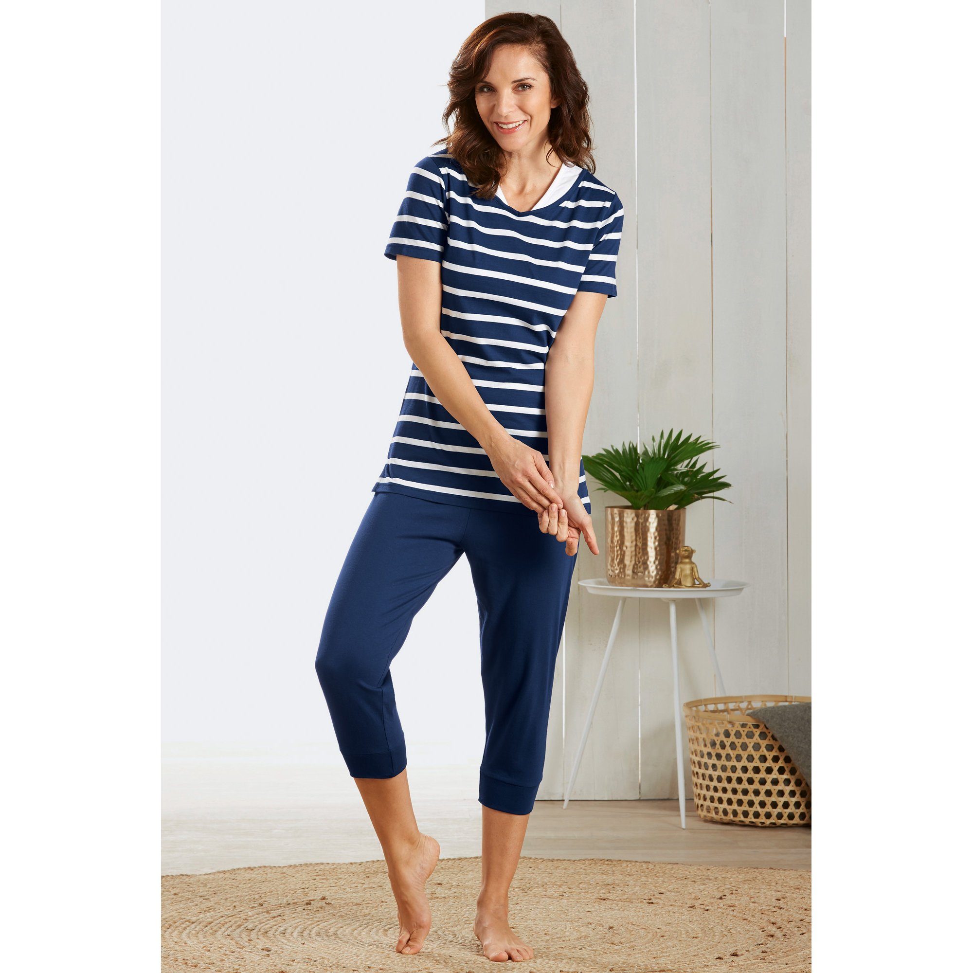 Erwin Müller Pyjama Damen-Schlafanzug Single-Jersey Streifen
