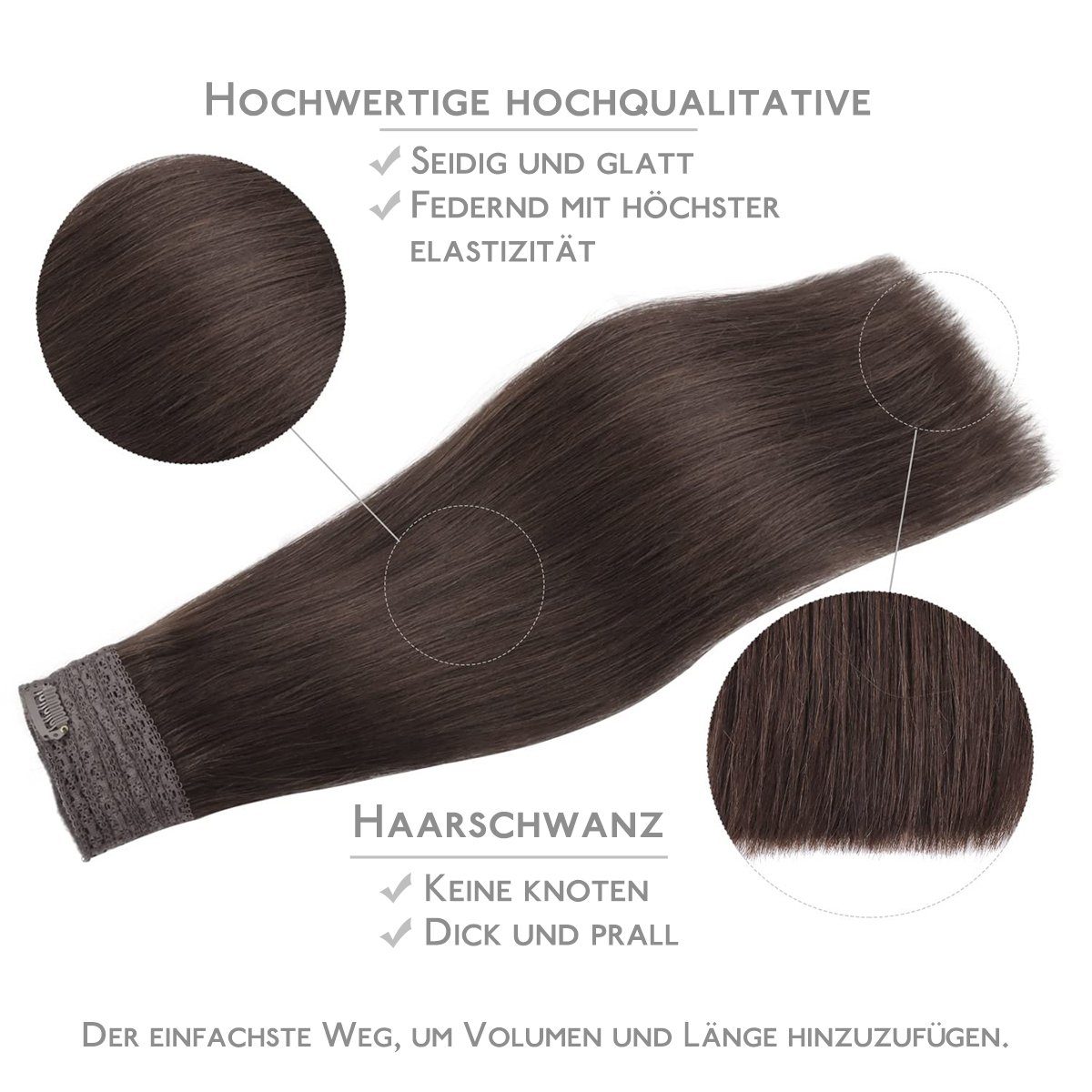 dunkelbraun Wennalife Echthaarverlängerungen,Halo-Haare,langeGlatteHaarteile,neu Echthaar-Extension