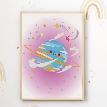 Tigerlino Poster Planeten Sonne Sterne Rakete 6er Set Kinderzimmer Wandbilder