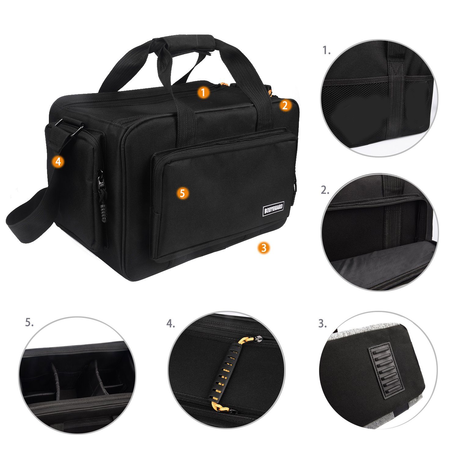 SLR für große Bodyguard XXXL und XL Foto schwarz, Variable Tasche 5 Taschen mit Fototasche Videokamera Fächer für Inneneinteilung XXL