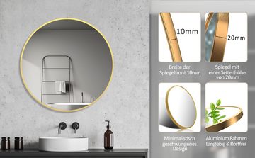 Boromal Badspiegel Rund Gold Schwarz 60x60 50x50 Spiegel Bad Wandspiegel Rundspiegel (Alurahmen, 5mm Umweltschutz Spiegel), explosionsgeschützt