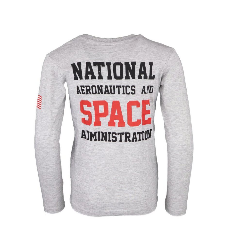 NASA Langarmshirt Space Center Kinder Shirt Gr. 134 bis 164, Baumwolle,  Schwarz oder Grau