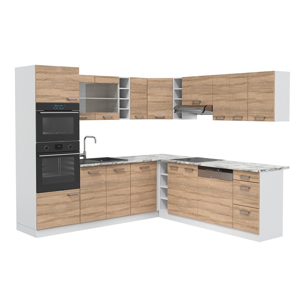 Vicco Winkelküche R-Line, Sonoma/Weiß, 247 x 237 cm, AP Marmor