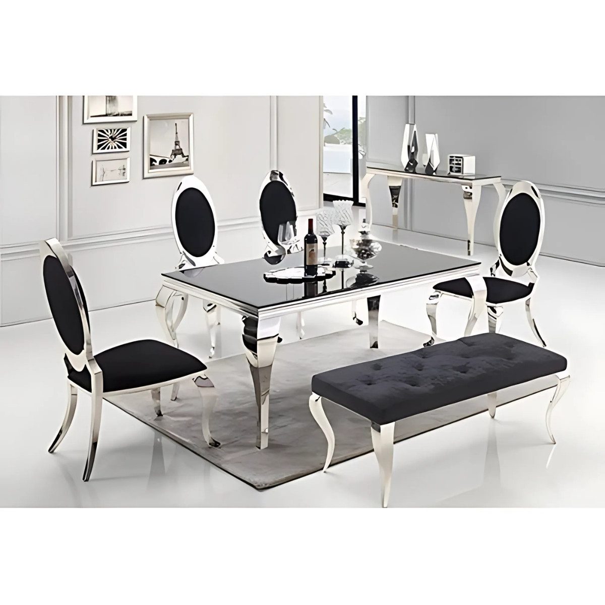 alesvelt Esstisch Milano mit edlen Edelstahlbeinen Tischplatte aus Glas 180cm Schwarz, Glastischplatte