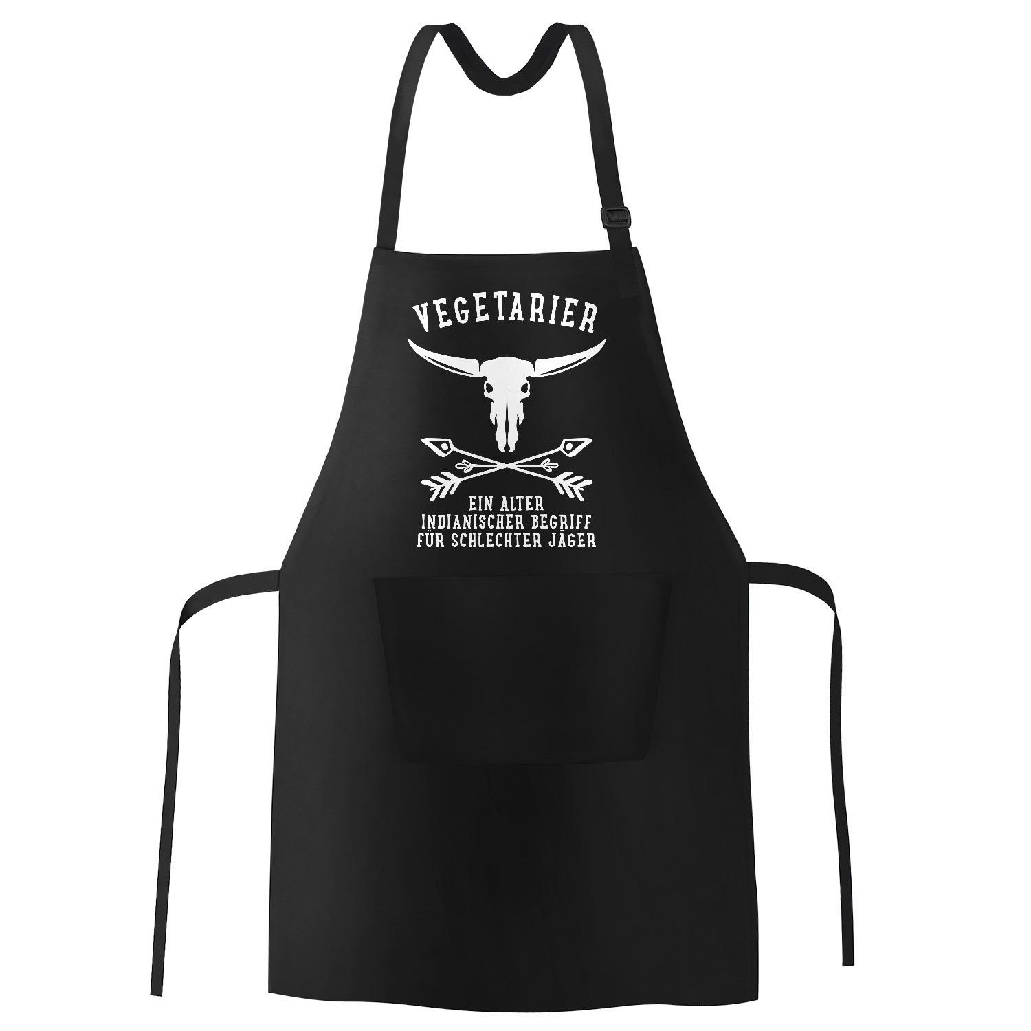 MoonWorks Grillschürze Grill-Schürze mit Spruch Vegetarier - Ein alter Indianischer Begriff für schlechter Jäger Baumwoll-Schürze Küchen-Schürze Moonworks®, mit kreativem Aufdruck