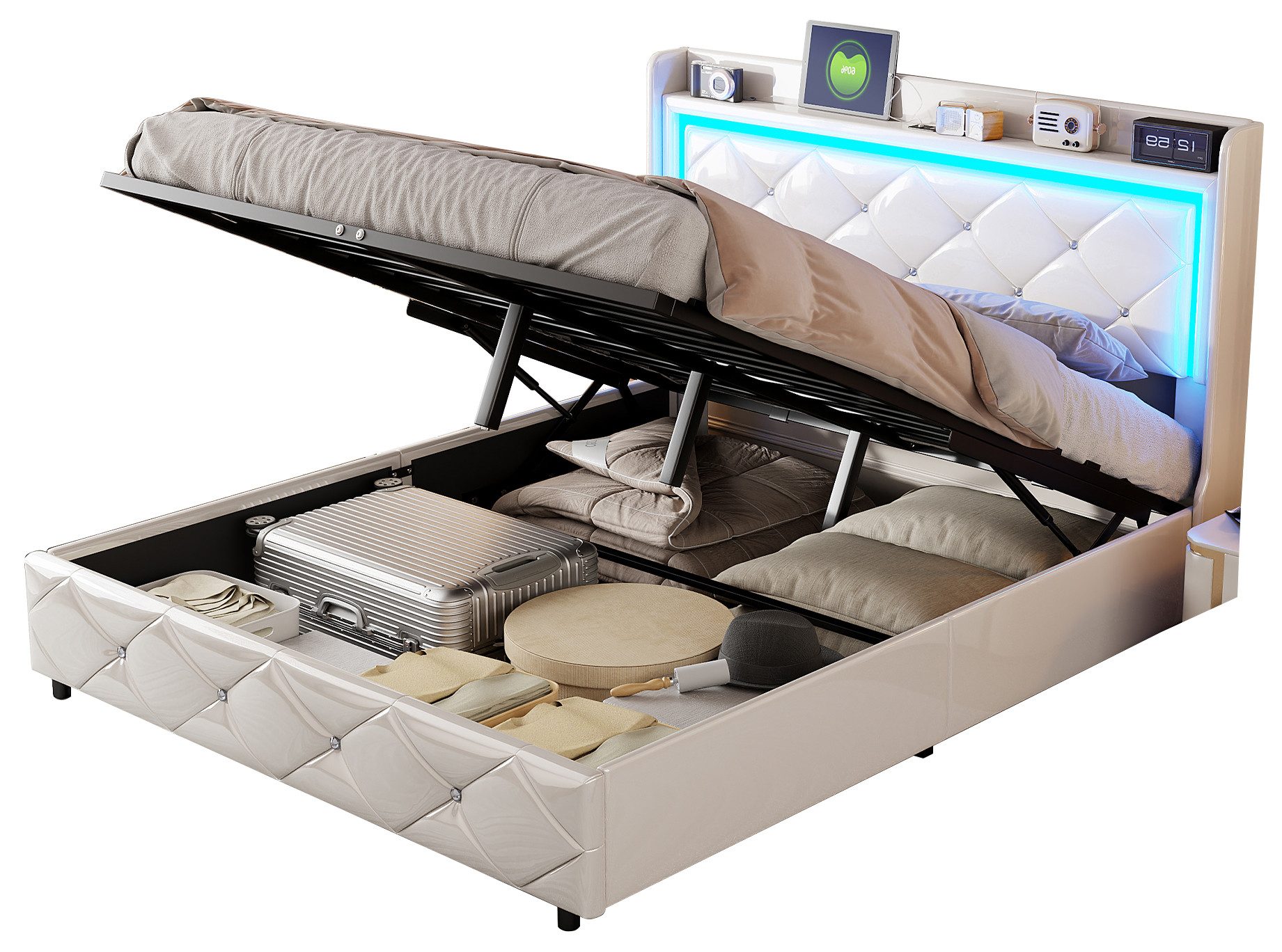 FUROKOY Polsterbett Stauraumbett Doppelbett Luftdruck-Hubstange mit günstig online kaufen