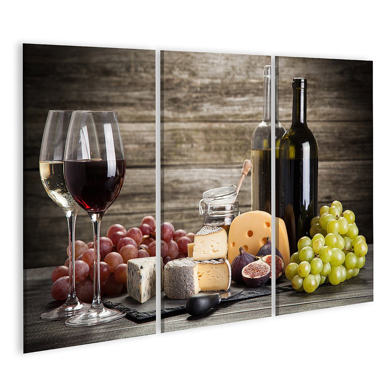 Leinwandbild Bild auf Leinwand Wein- und Käsestillleben Wandbild Poster Kunstdruck