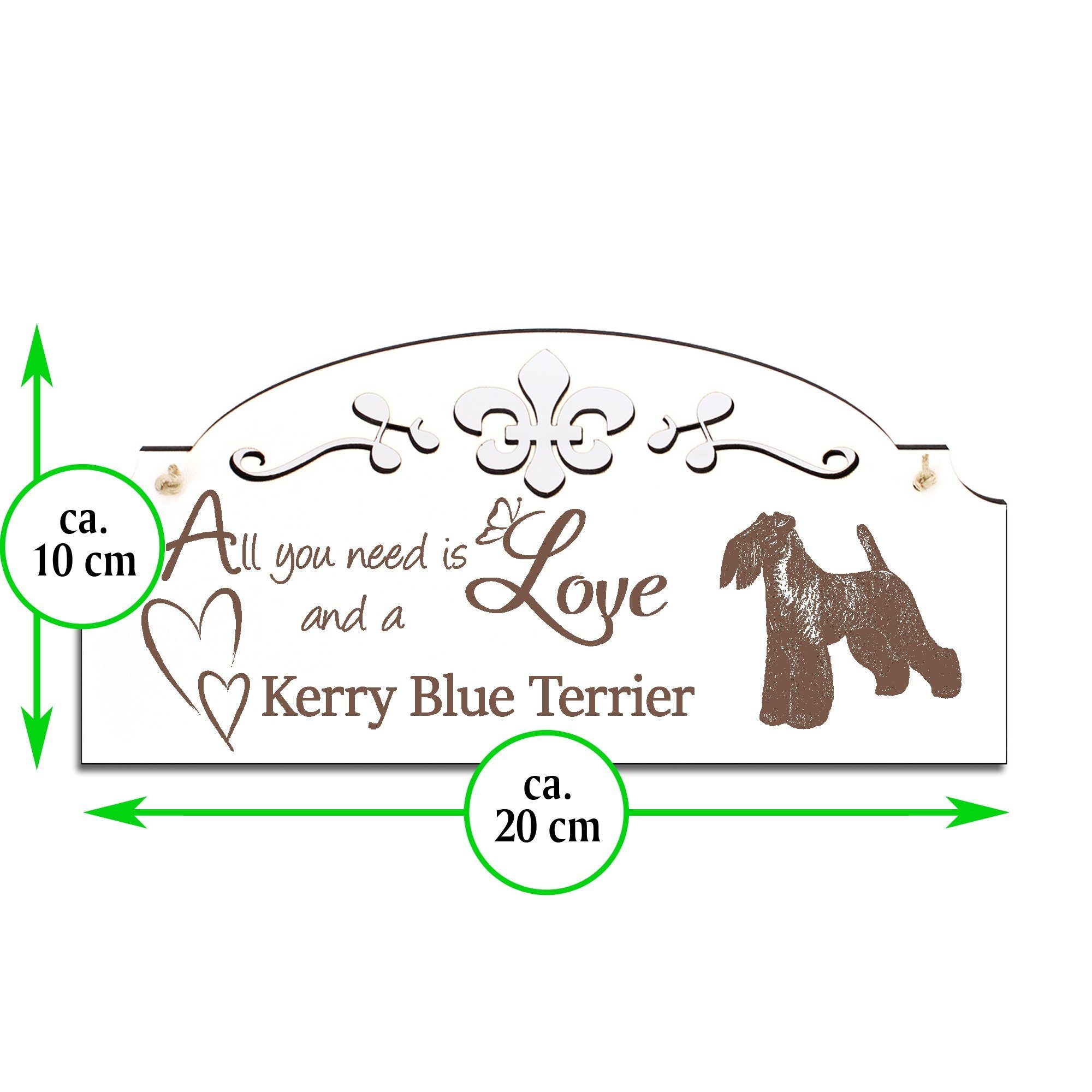 20x10cm Hängedekoration is Blue Love Terrier need Deko Dekolando All Kerry you