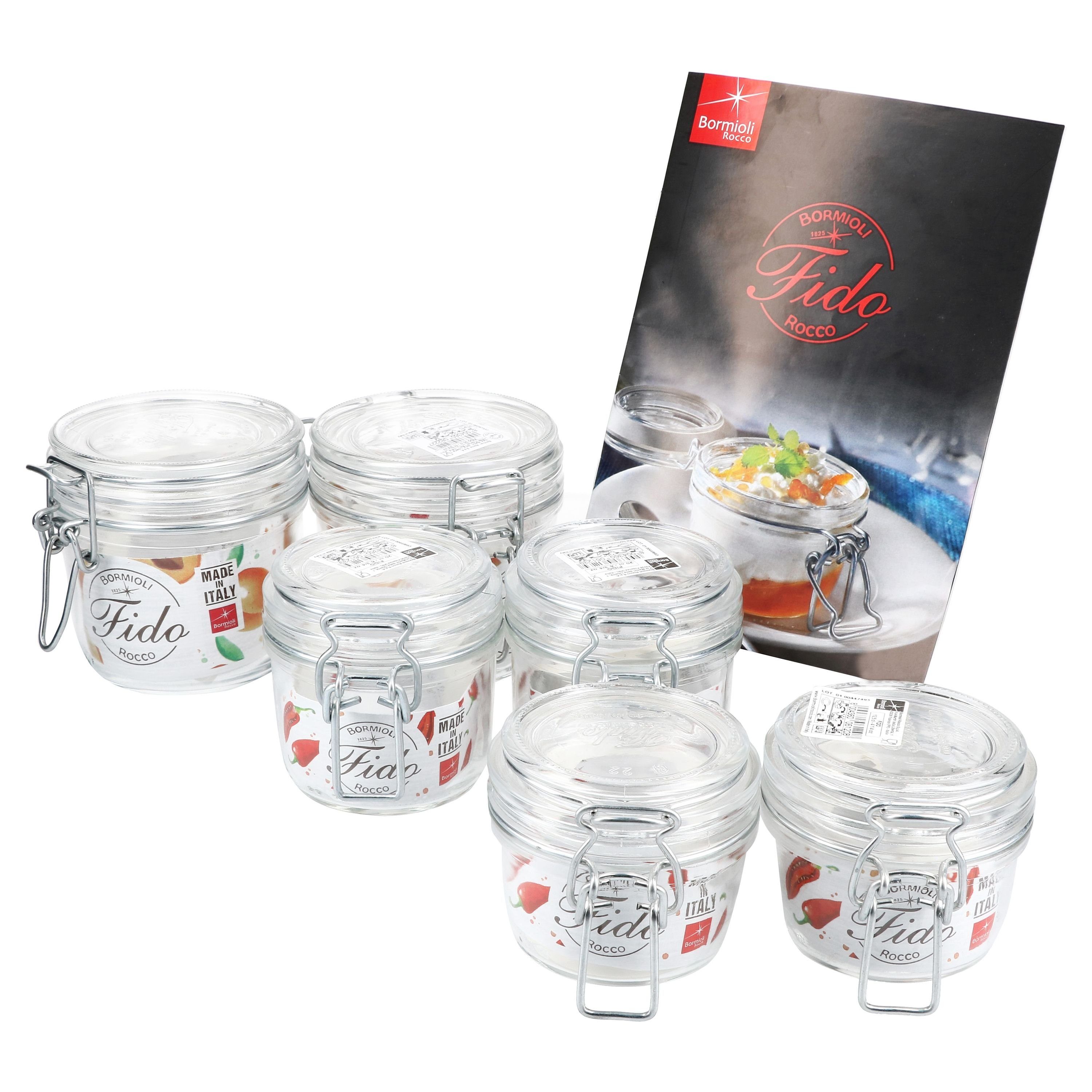 MamboCat Vorratsglas 6tlg. Set Fido 2x + 2x Glas Einmachgläser 0,2L 0,125L 0,35L Rezeptheft, 2x 