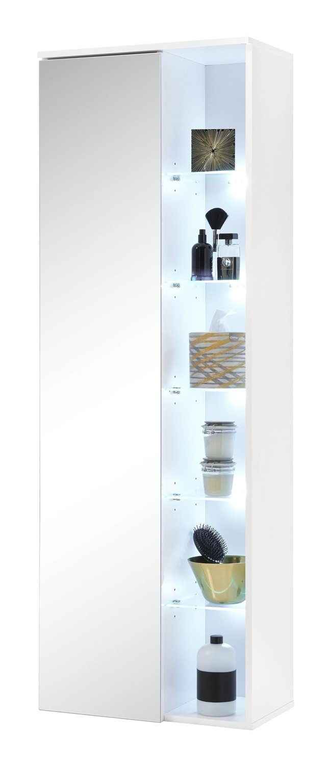 Hochschrank BEST, Weiß Hochglanz, Breite 55 cm, inkl. LED-Beleuchtung, Badmöbel