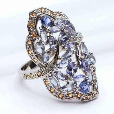 Goldene Hufeisen Silberring Echter Gelber Saphir mit Tansanit Ring 925 Sterling-Silber, Damen-Schmuck mit Edelsteine