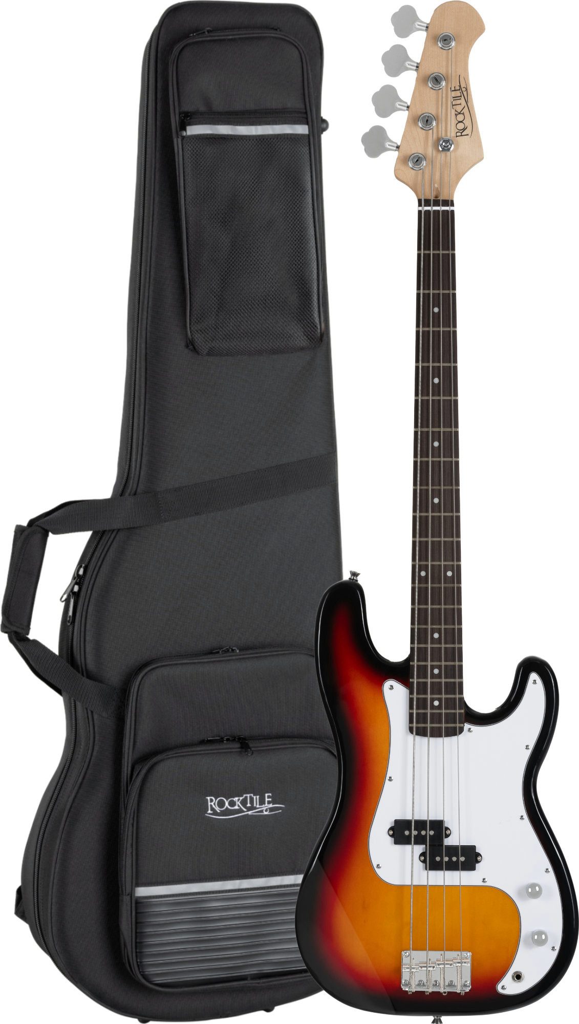 Rocktile E-Bass Puncher Preci Style Elektrobass (Bassgitarre inkl. Leichtkoffer), Leichtkoffer-Set, inkl. hochwertigem Leichtkoffer & Kabel, Mensur: Longscale