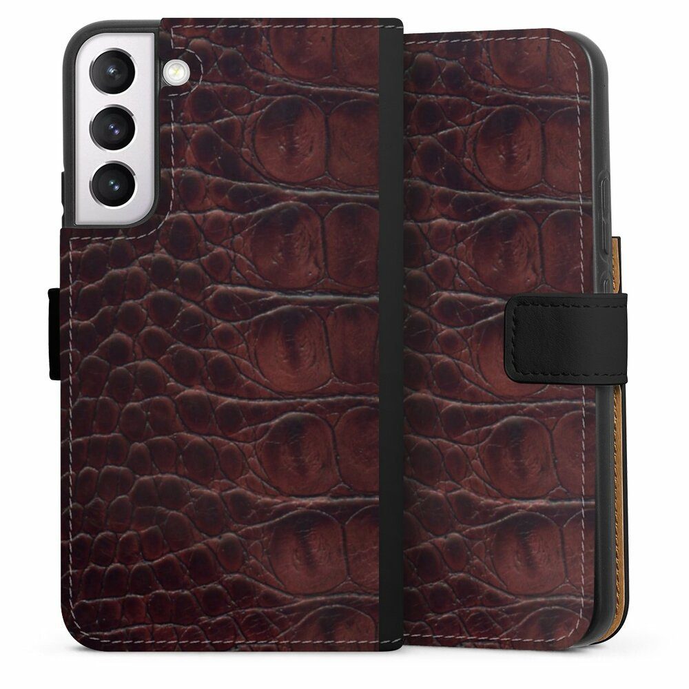 DeinDesign Handyhülle Krokodil Leder Animalprint Croco dark brown, Samsung Galaxy S22+ Hülle Handy Flip Case Wallet Cover