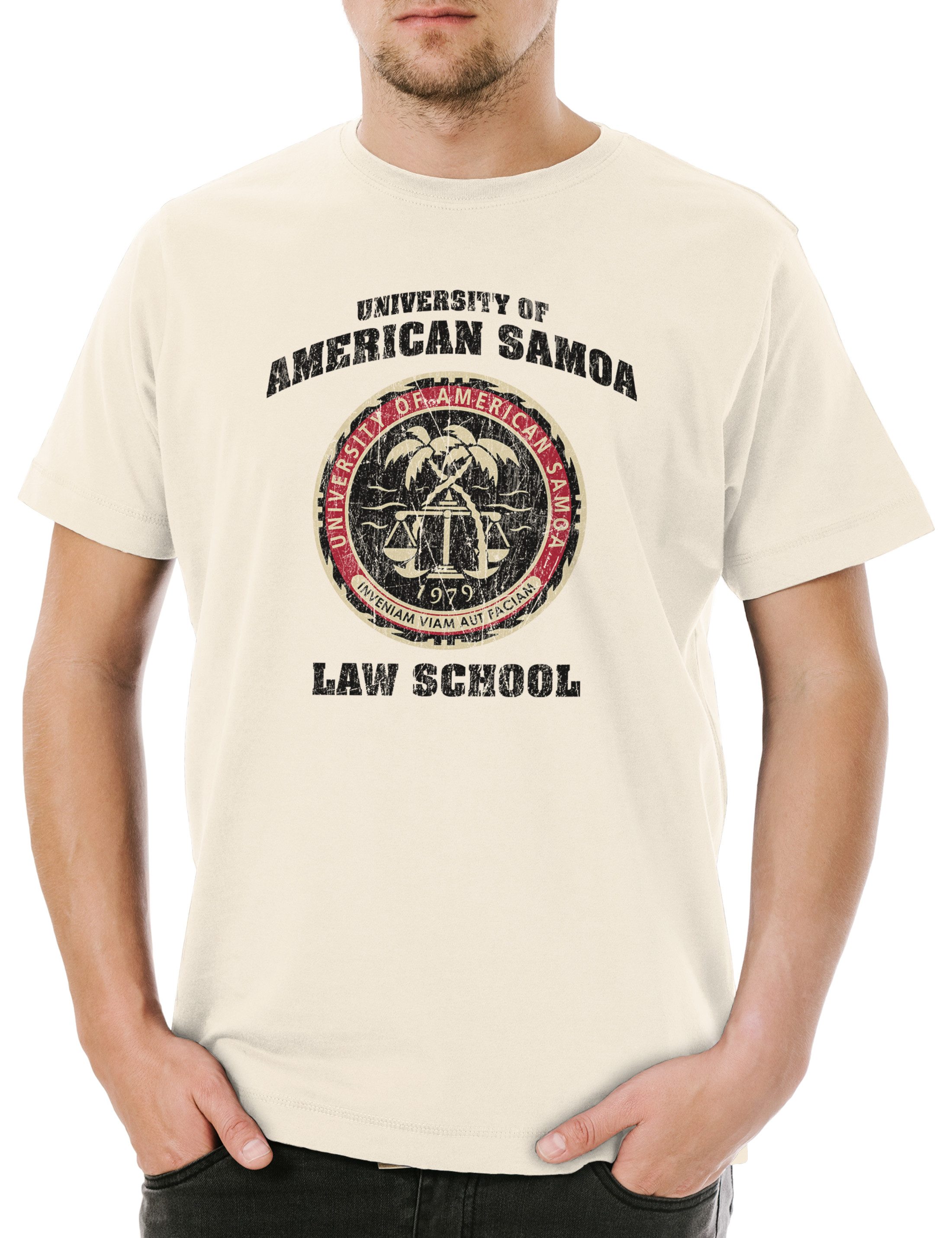Urban Backwoods Print-Shirt University of Americanoa Herren T-Shirt Better Jura Call Law Saul (1-tlg) School Anwalt Jura Student