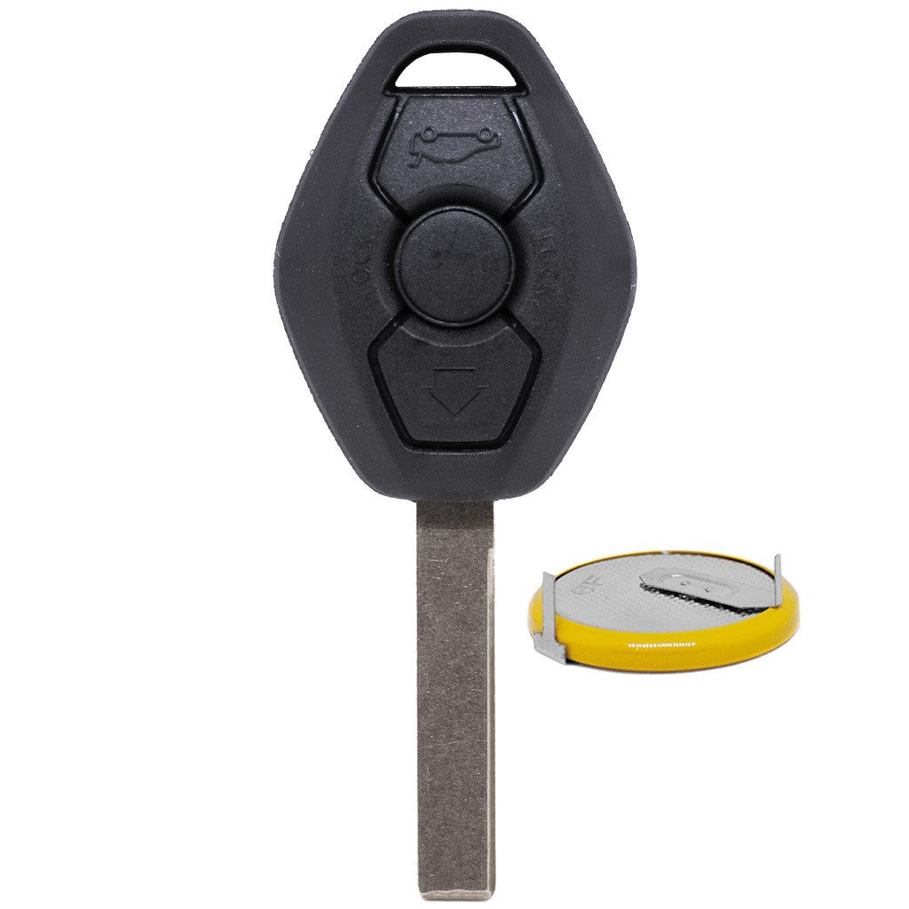 mt-key Auto Schlüssel Ersatz Gehäuse 3 Tasten + 1x HU92 Rohling + 1x LIR2025 Knopfzelle, LIR2025 (3,6 V), für BMW 3er E46 X3 E83 X5 E53 Z4 E85 E86 Z8 Funk Fernbedienung
