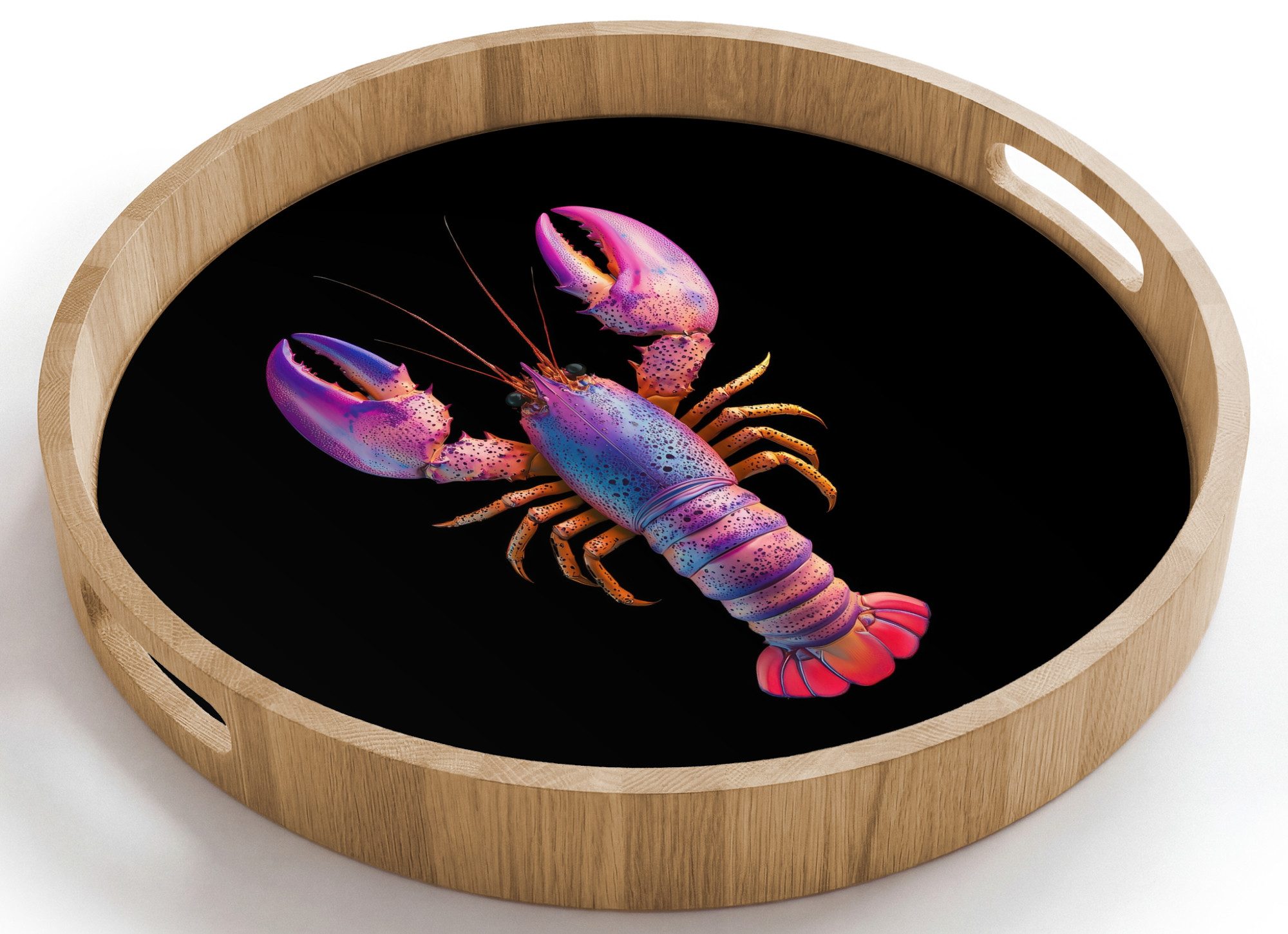 OnlyWow Tablett Rund mit Henkel Krebs - Lila - Rosa - Schwarz - Tupfen - Flieder, Eichenholz, (1-tlg), Siervierplatte, Tray, Frühstücksbrett