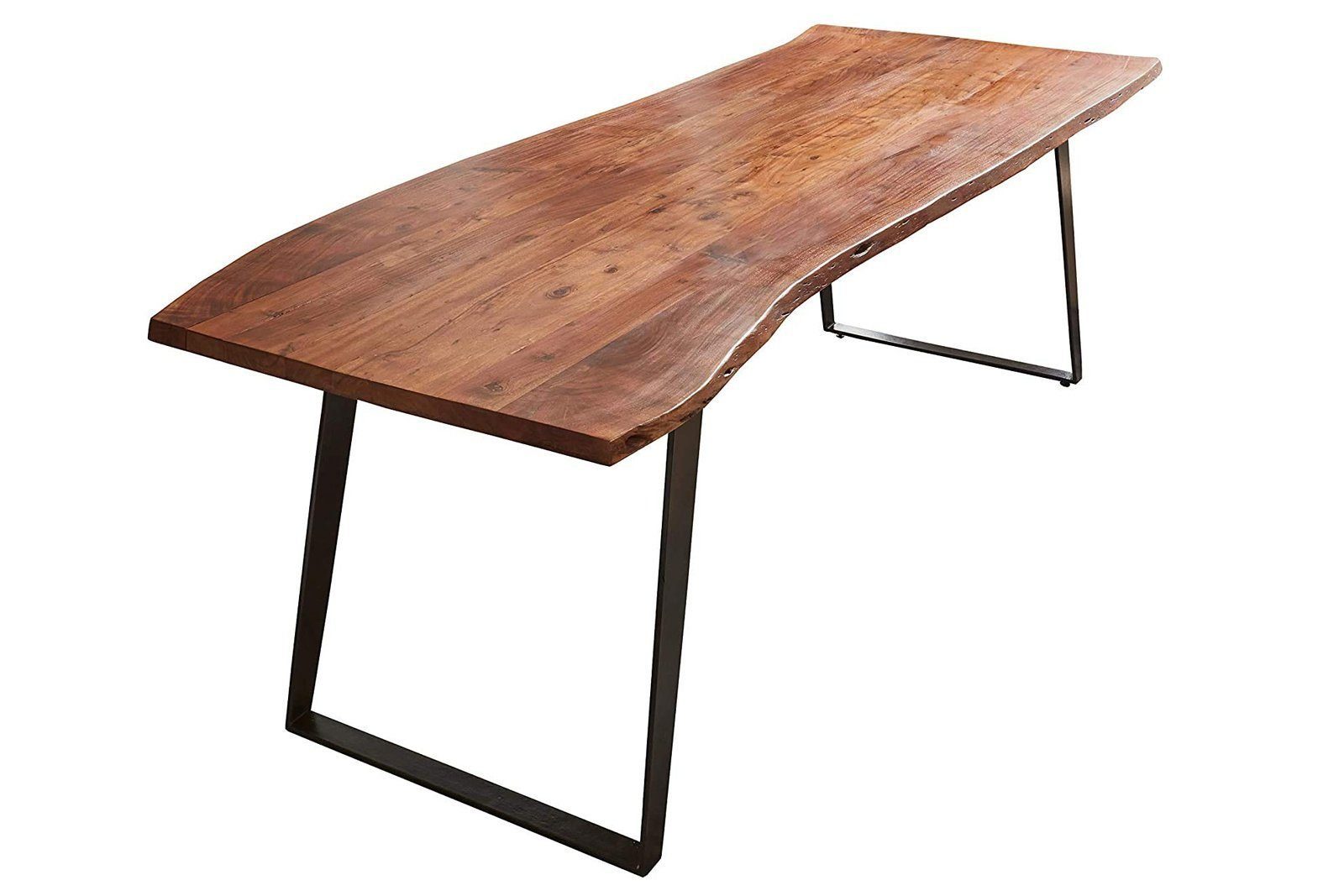 SAM® Baumkantentisch Bocas, massives Akazienholz, Baumkante, schräges Metallgestell U-Form