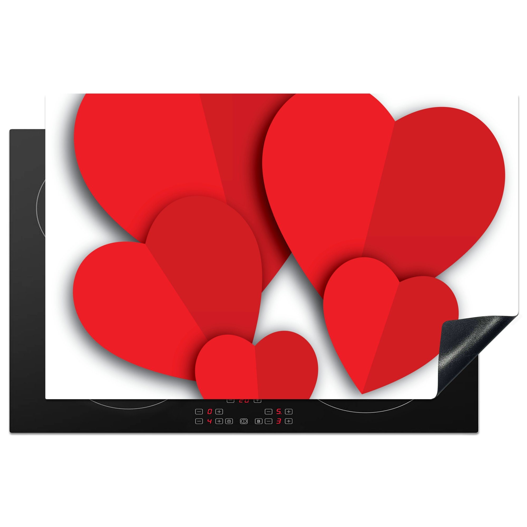 MuchoWow Herdblende-/Abdeckplatte Eine Illustration von fünf roten Herzen, Vinyl, (1 tlg), 81x52 cm, Induktionskochfeld Schutz für die küche, Ceranfeldabdeckung