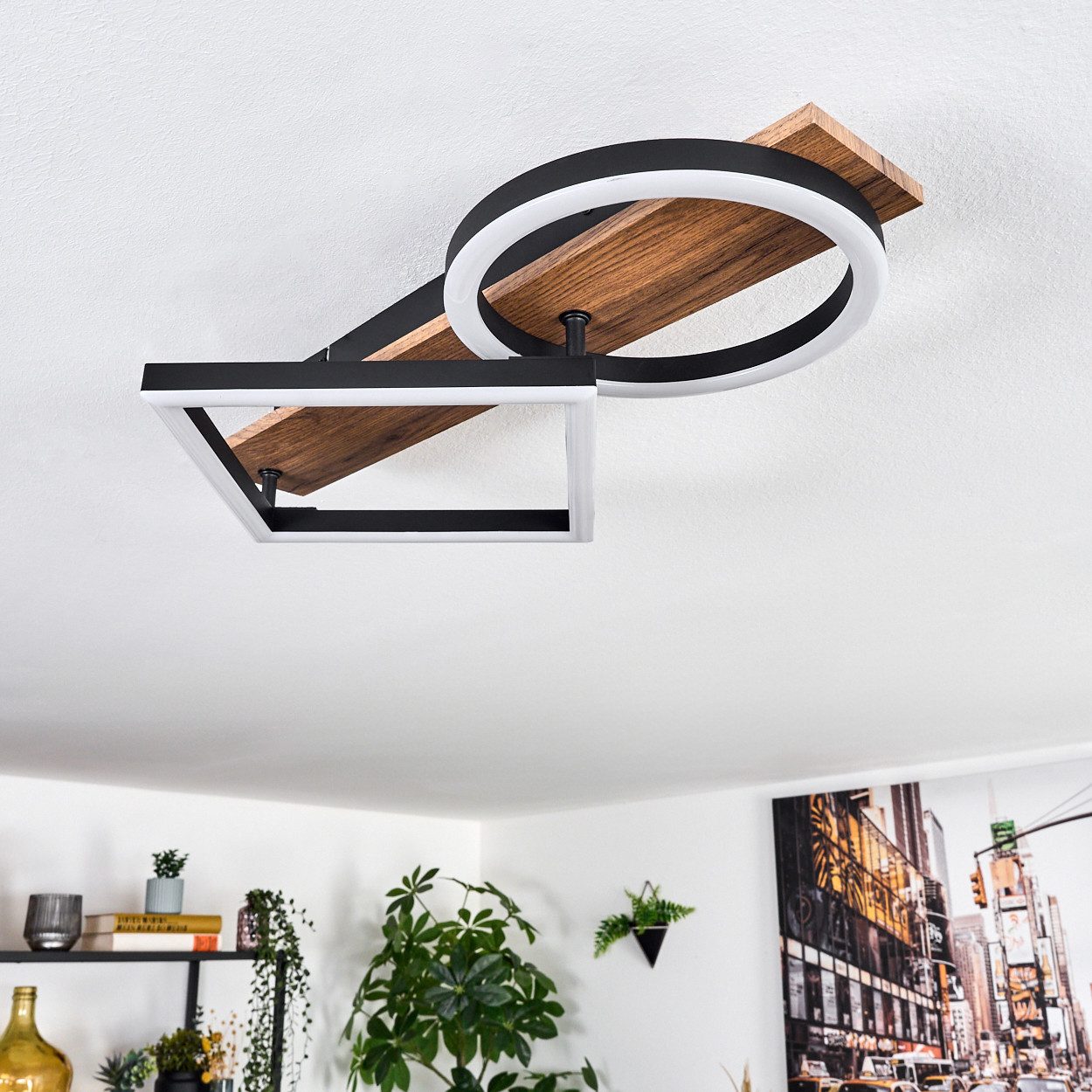 hofstein Deckenleuchte Deckenlampe aus Metall/Holz/Kunststoff in Schwarz/Br günstig online kaufen