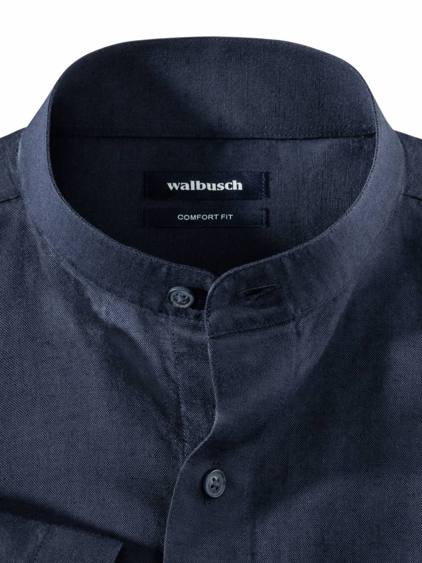 Walbusch Leinenhemd Herren Stehkragen-Leinenhemd Comfort Fit pflegeleicht Leinen-Baumwoll-Mix, atmungsaktiv, knitterarm, Brusttasche