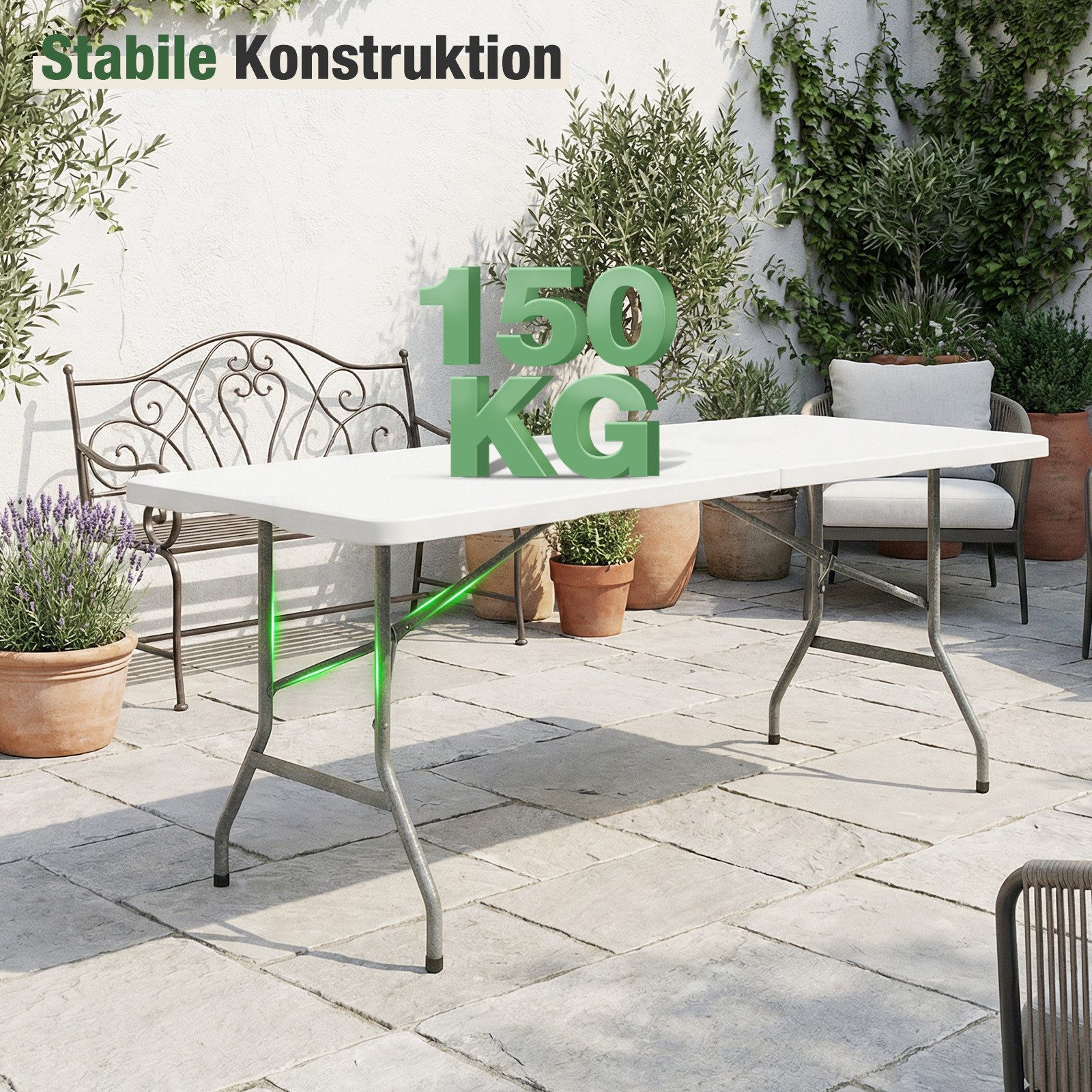 Sekey Bierzeltgarnitur Campingtisch Klappbar Partytisch Buffettisch Gartentisch Tragbar, Klappbarer, für 4 Personen, mit Tragegriff, Weiß – Bild 5 von 5