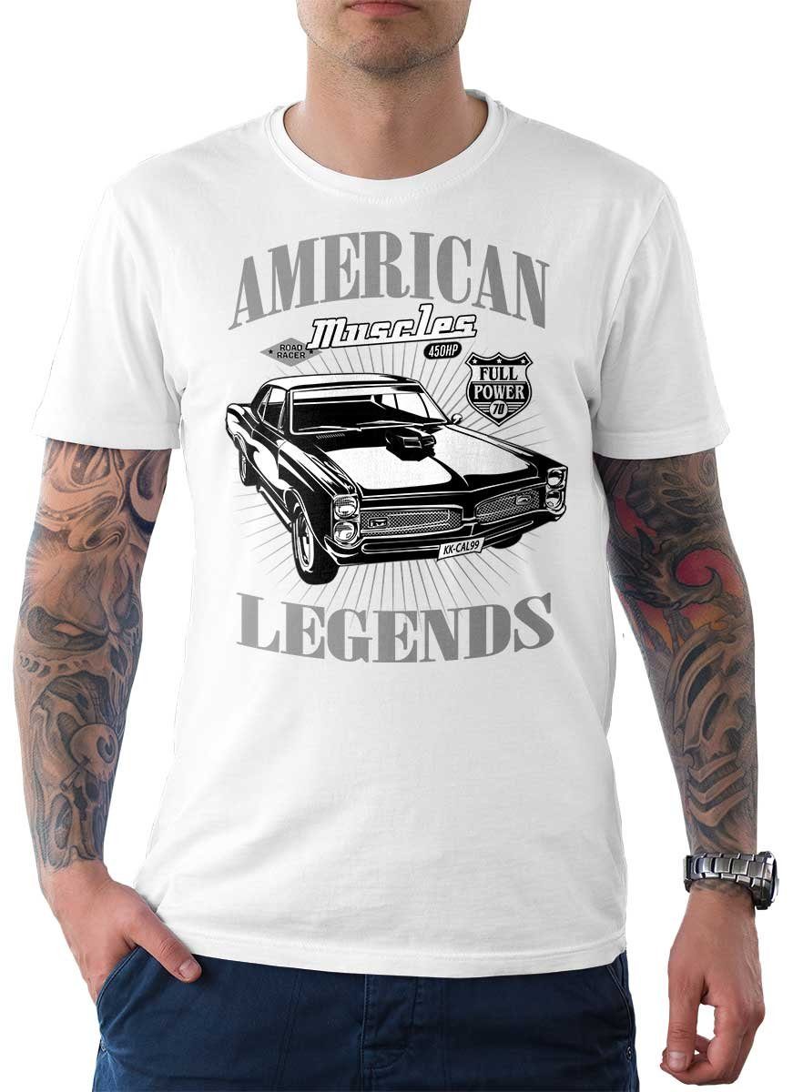 Rebel On Wheels T-Shirt Herren T-Shirt Tee American Legend mit Auto / US-Car Motiv Weiß