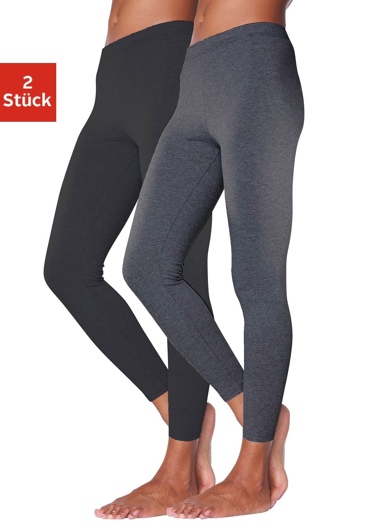 Gummibund, active schwarz vivance Loungewear anthrazit-meliert, Leggings (2er-Pack) mit