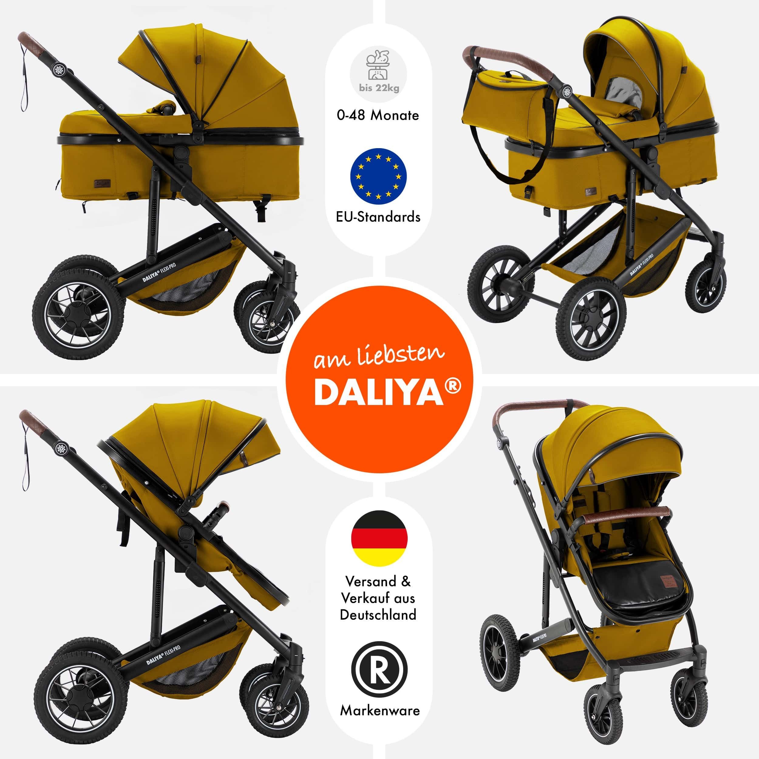 Daliya® Kombi-Kinderwagen FLEXI-PRO 2in1 Kinderwagen & Buggy, Reisekinderwagen, XXL Set, (10-tlg), modernes Design, Alu-Rahmen, Gummireifen, abnehmbare Gurte, UV 50+