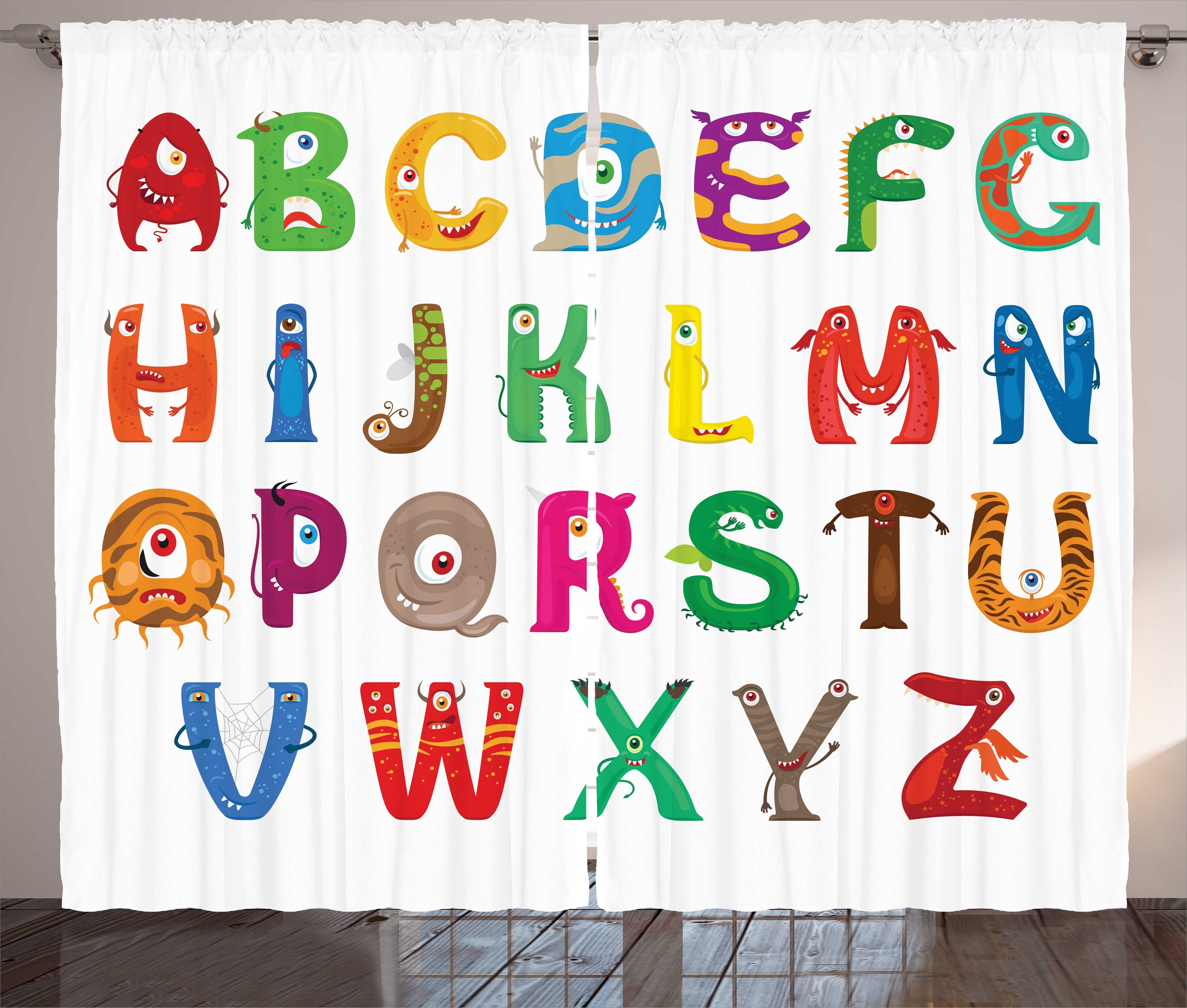 Alphabet und Kräuselband Letters Schlaufen Schlafzimmer Vorhang mit Monster Abakuhaus, Childish Gardine Haken,